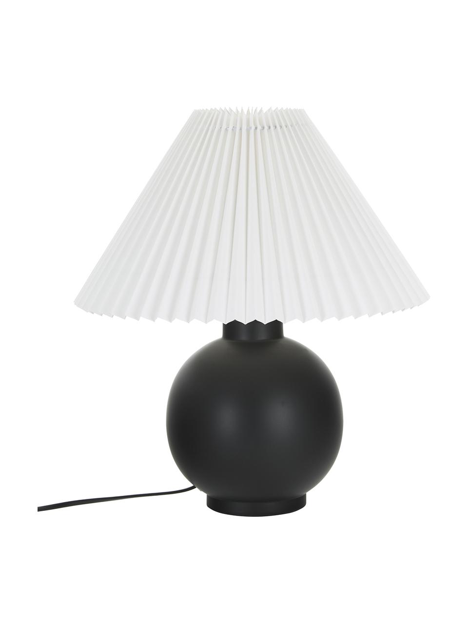 Keramische tafellamp Vivid met plissé lampenkap, Lampenkap: 100% katoen, Lampvoet: keramiek, Zwart, Ø 36 x H 40 cm
