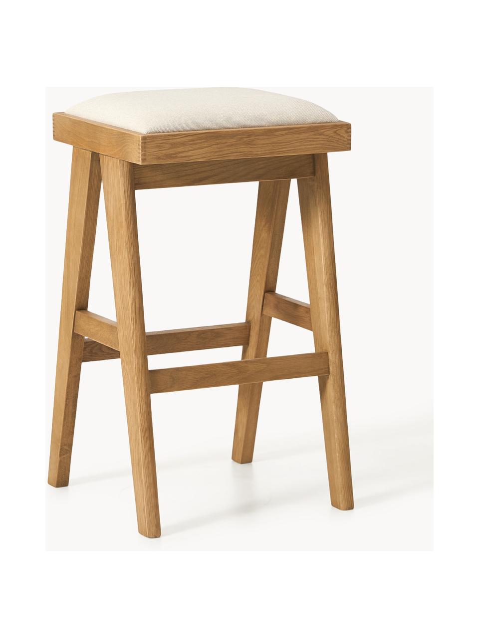 Tabouret de bar rembourré Sissi, Tissu blanc crème, chêne clair, larg. 46 x haut. 75 cm