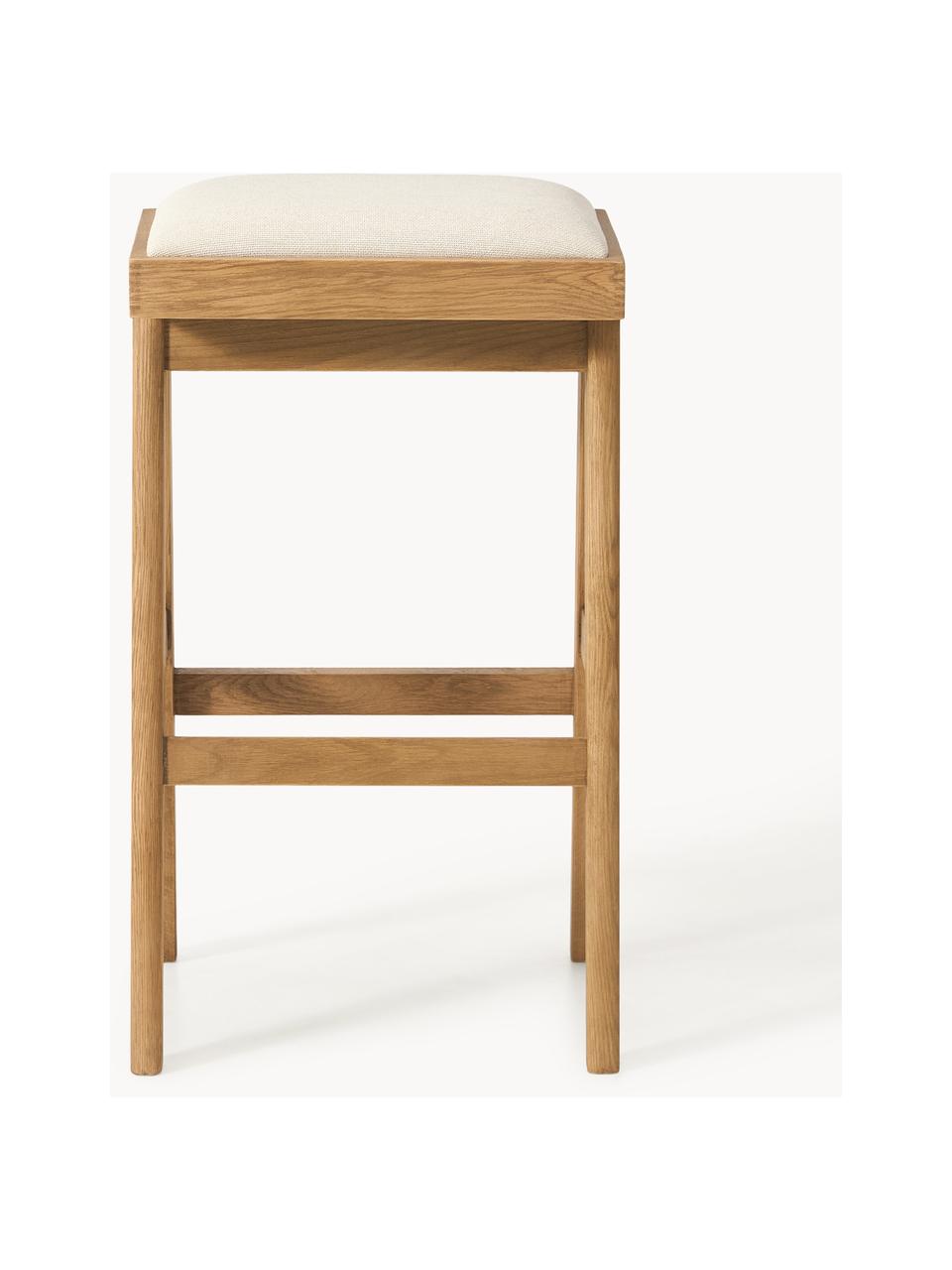 Tabouret de bar rembourré Sissi, Tissu blanc crème, chêne clair, larg. 46 x haut. 75 cm