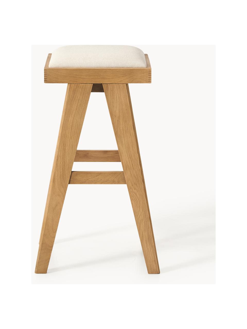 Tabouret de bar rembourré Sissi, Tissu blanc crème, chêne clair, larg. 46 x haut. 75 cm