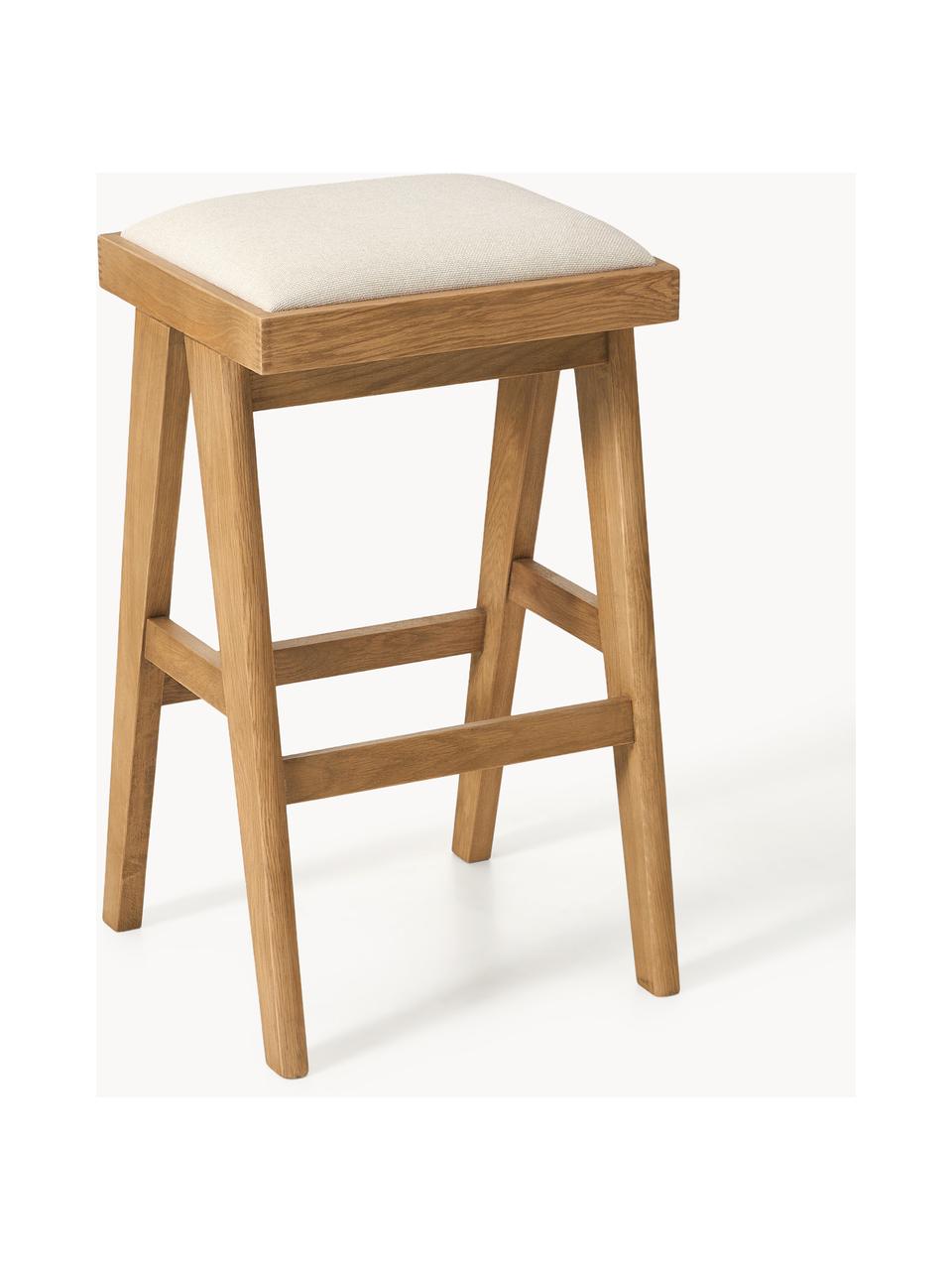 Tabouret de bar rembourré Sissi, Tissu blanc crème, chêne clair, larg. 46 x haut. 75 cm