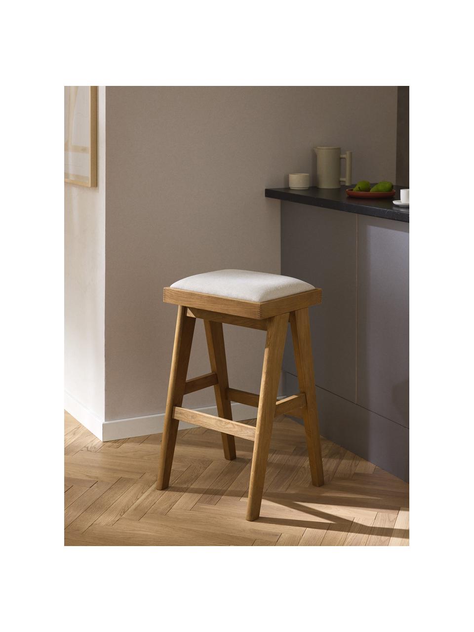 Tabouret de bar rembourré Sissi, Tissu blanc crème, chêne clair, larg. 46 x haut. 75 cm