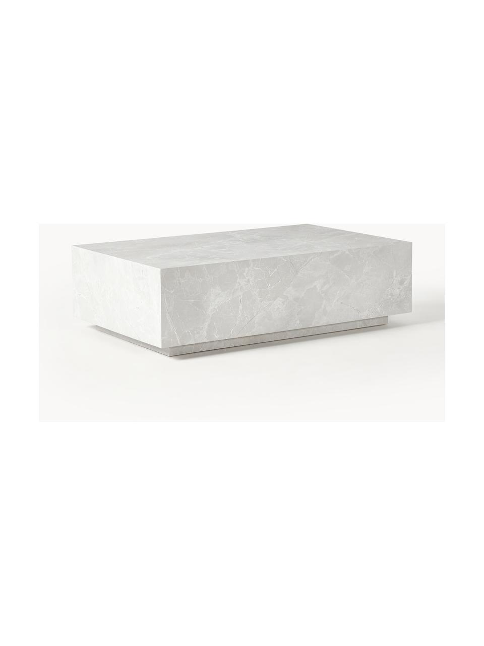 Mesa de centro en look travertino Lesley, Tablero de fibras de densidad media (MDF) recubierto en melanina, Aspecto travertino beige mate, An 120 x F 75 cm