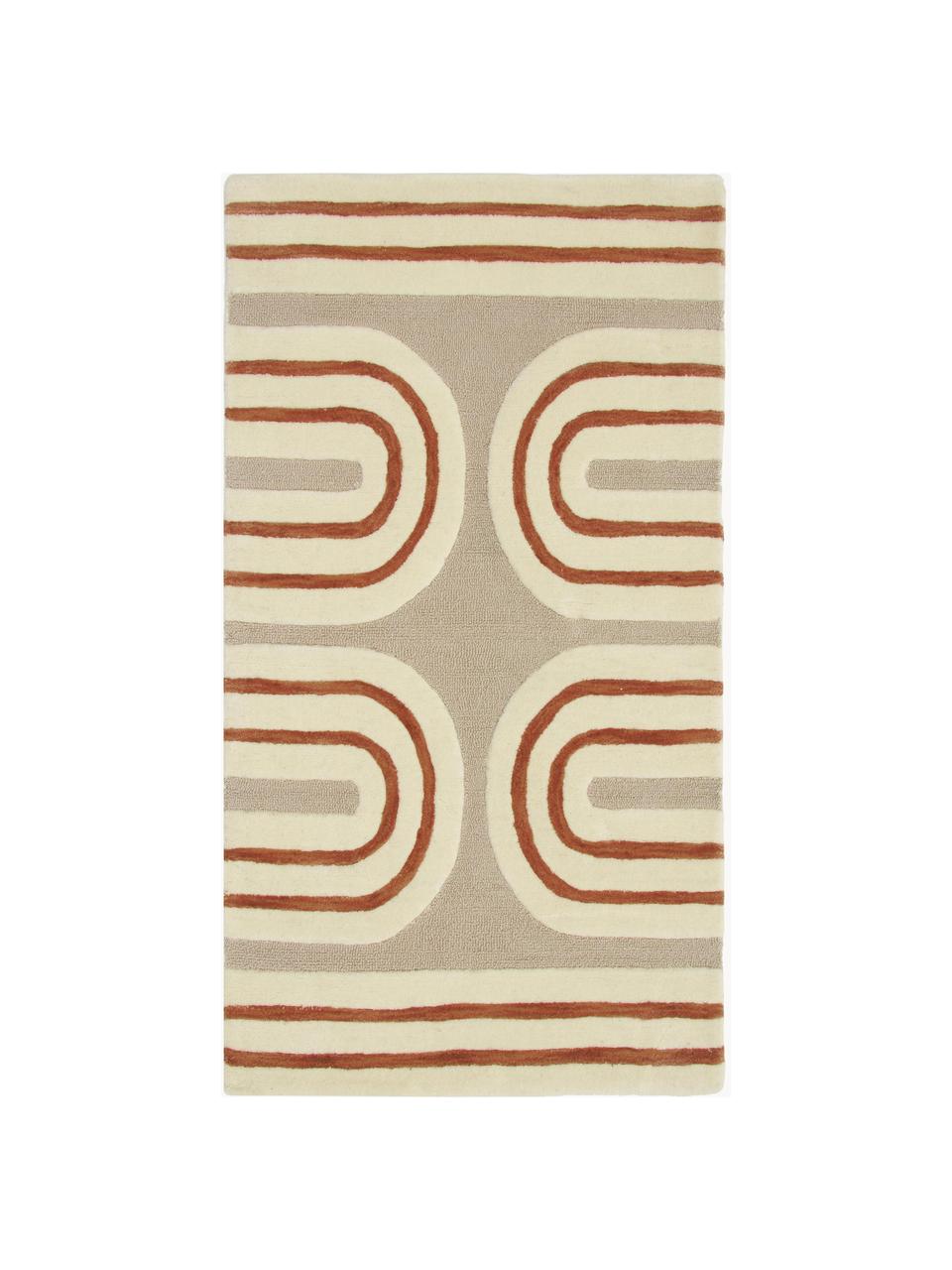 Handgetufteter Wollteppich Arne, Flor: Wolle, Beige, Terrakotta, Cremeweiß, B 80 x L 150 cm (Größe XS)