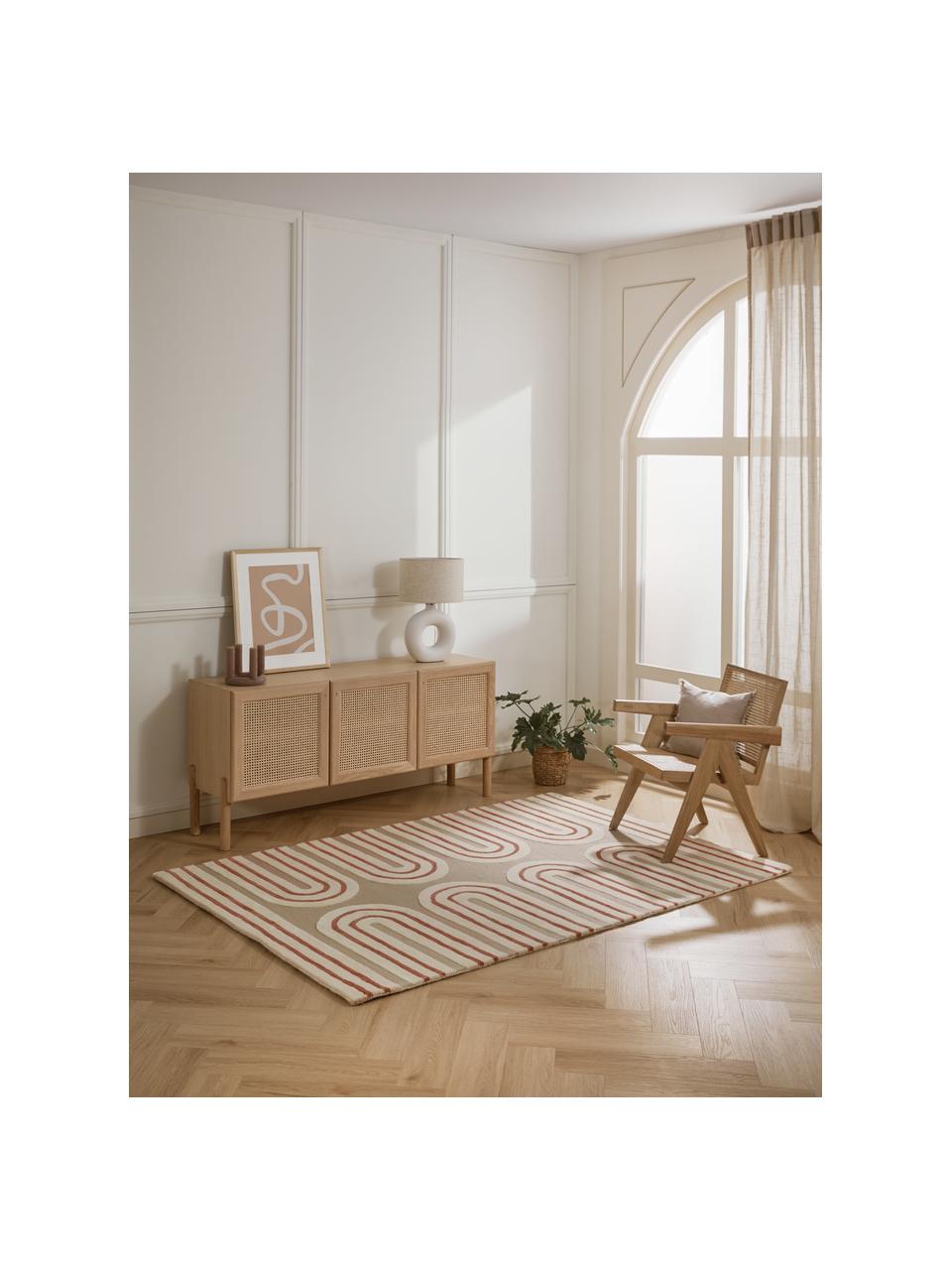 Handgetuft wollen vloerkleed Arne, Beige, terracotta, crèmewit, B 80 x L 150 cm (maat XS)