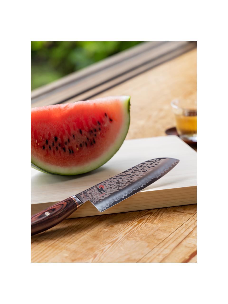 Nóż Santoku Miyabi, Odcienie srebrnego, ciemne drewno naturalne, D 32 cm