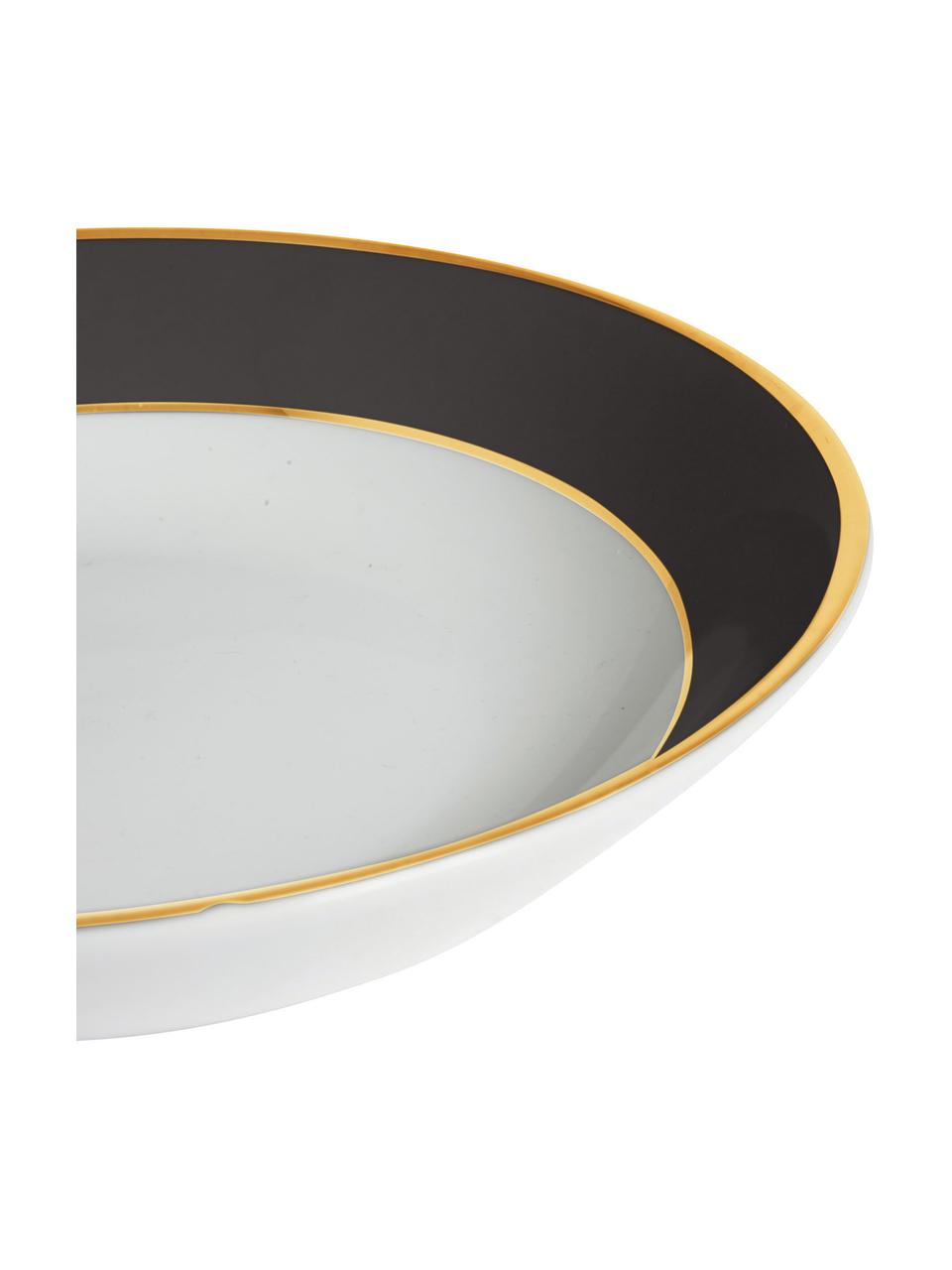 Assiette creuse porcelaine avec bord doré Ginger, 6 pièces, Porcelaine, Noir, blanc, couleur dorée, Ø 23 x haut. 5 cm