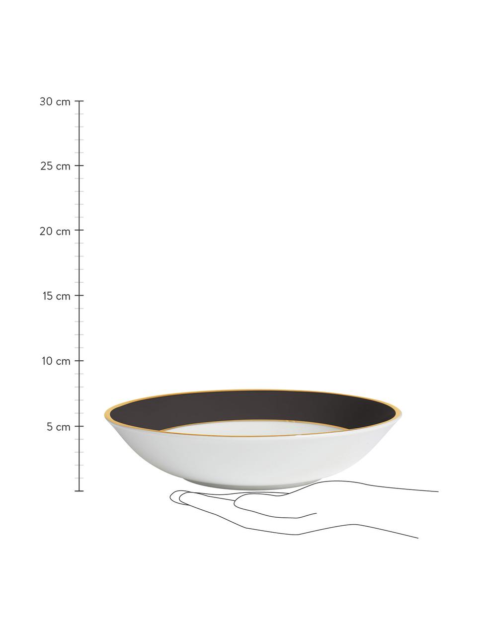 Assiette creuse porcelaine avec bord doré Ginger, 6 pièces, Porcelaine, Noir, blanc, couleur dorée, Ø 23 x haut. 5 cm
