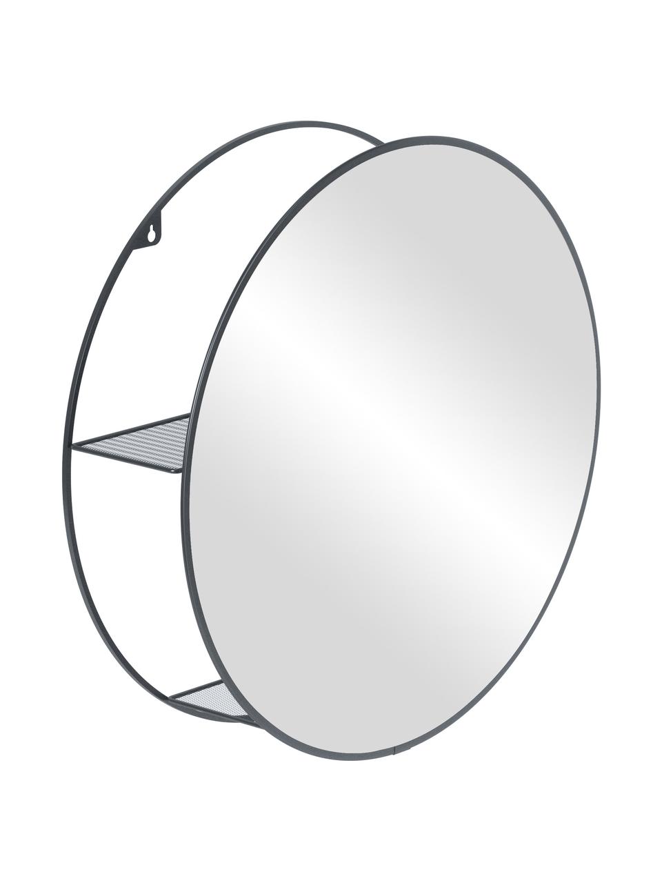 Okrągłe lustro ścienne z półkami Cirko, Czarny, Ø 51 cm