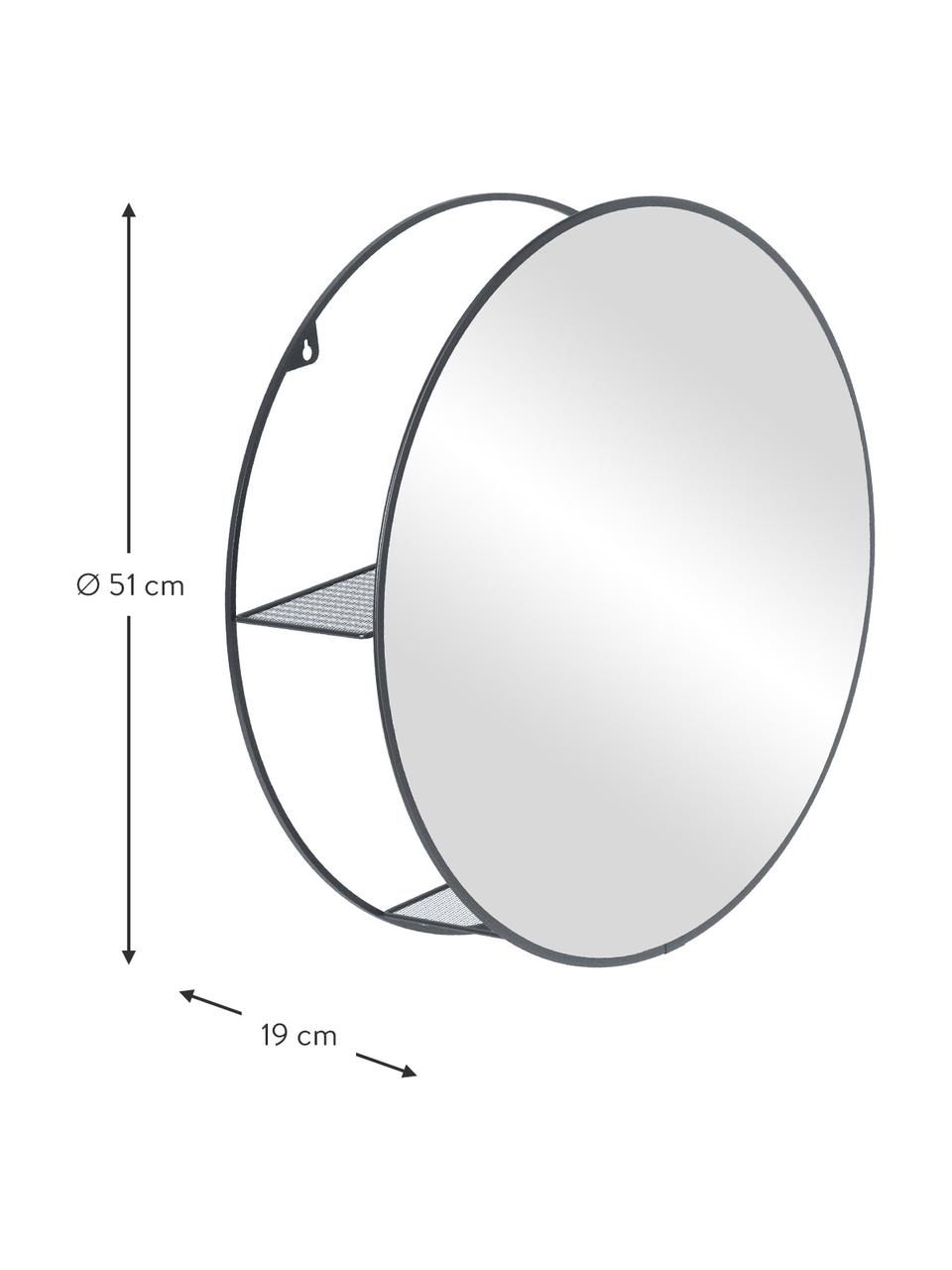 Kulaté nástěnné zrcadlo s policí Cirko, Černá, Ø 51 cm