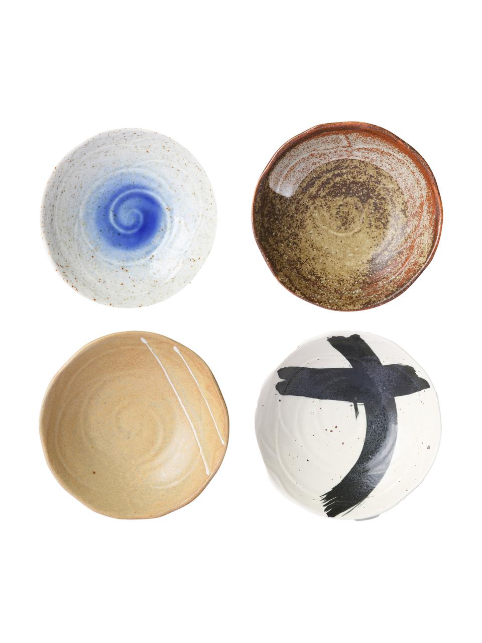 Handgemachte Schälchen Yunomi, 4er-Set, Steingut, Bunt, Ø 17 x H 5 cm