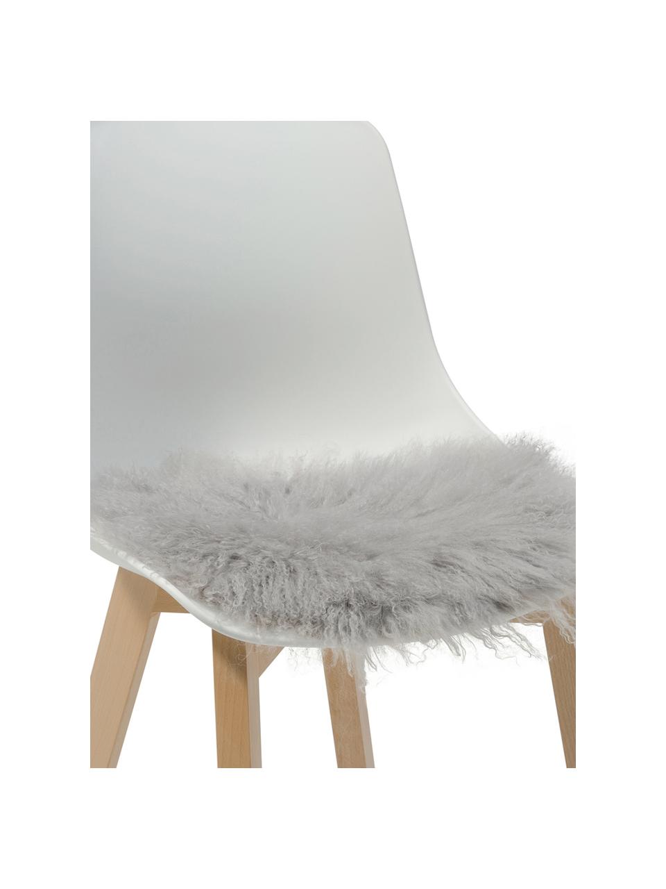 Okrúhly vankúš na stoličku z jahňacej kože s dlhým vlasom Ella, Svetlosivá, Ø 37 cm