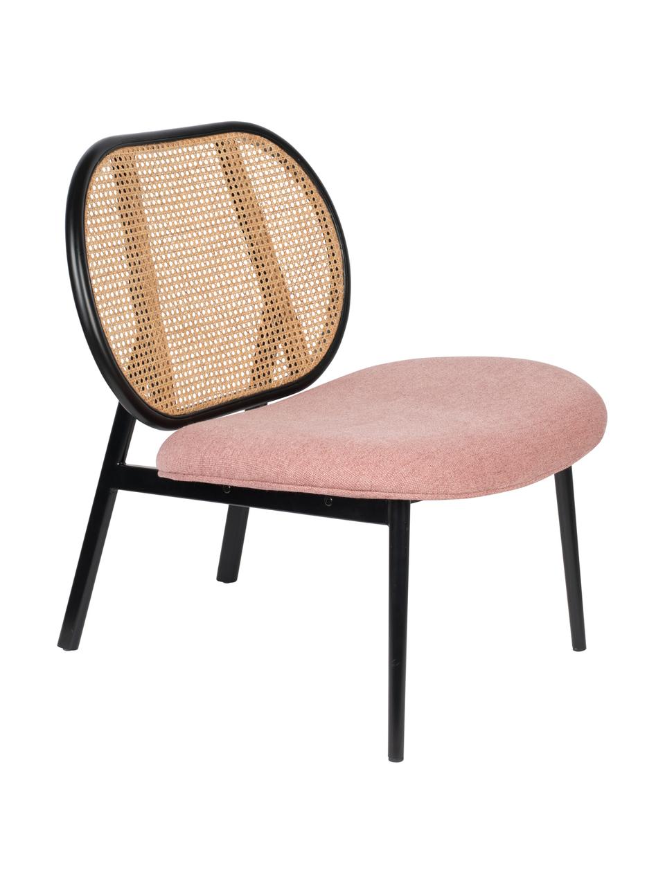 Loungefauteuil Spike met Weens vlechtwerk, Bekleding: polyester 100.000 cyclito, Poten: gepoedercoat metaal, Beige, roze, B 79 x D 70 cm