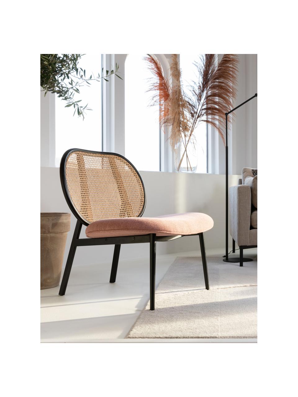 Loungefauteuil Spike met Weens vlechtwerk, Bekleding: polyester 100.000 cyclito, Poten: gepoedercoat metaal, Beige, roze, B 79 x D 70 cm