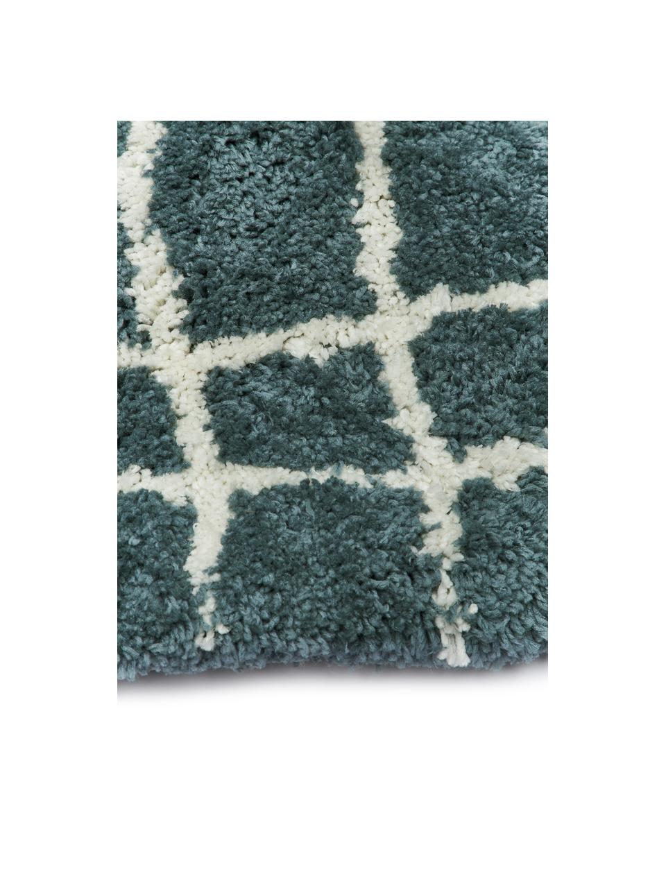 Huňatý koberec s vysokým vlasom Amelie, ručne tuftovaný, Petrolejová, krémovobiela, Š 80 x D 150 cm (veľkosť XS)