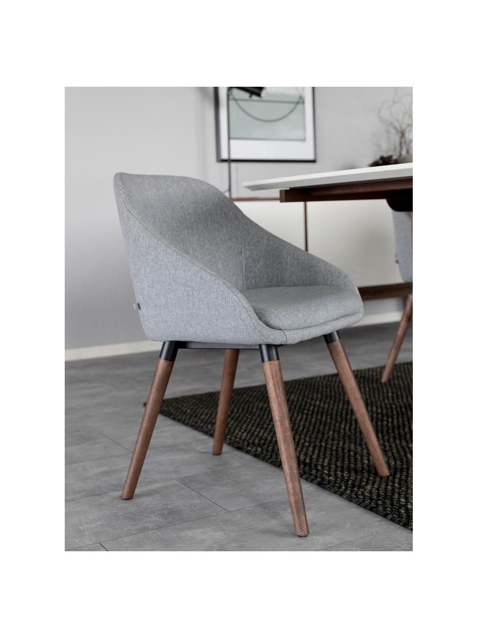 Sedia con braccioli in tessuto grigio Nils, 2 pz, Rivestimento: 100% poliestere Il rivest, Gambe: legno di albero della gom, Grigio chiaro, Larg. 52 x Prof. 56 cm