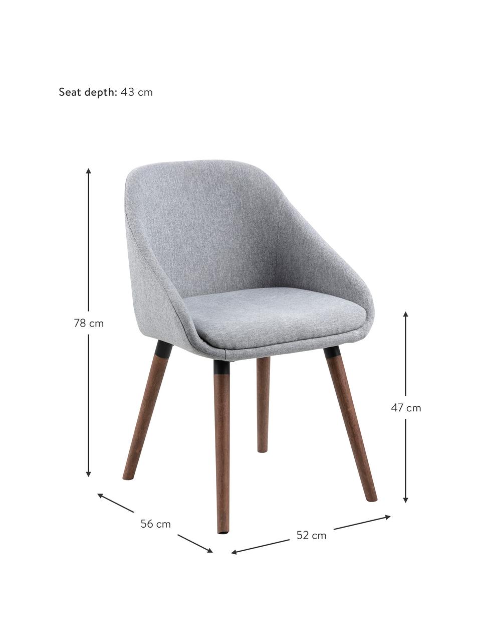 Sedia con braccioli in tessuto grigio Nils, 2 pz, Rivestimento: 100% poliestere Il rivest, Gambe: legno di albero della gom, Grigio chiaro, Larg. 52 x Prof. 56 cm