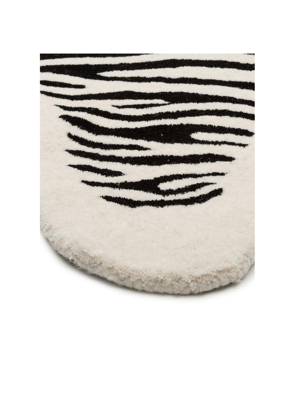 Handgetuft wollen vloerkleed Savanna Zebra, Bovenzijde: 100% wol, Onderzijde: 100% katoen Bij wollen vl, Zwart & crèmekleurig, gestreept, B 160 x L 200 cm (maat M)