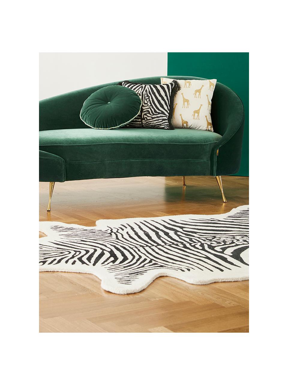 Handgetuft wollen vloerkleed Savanna Zebra, Bovenzijde: 100% wol, Onderzijde: 100% katoen Bij wollen vl, Zwart & crèmekleurig, gestreept, B 160 x L 200 cm (maat M)