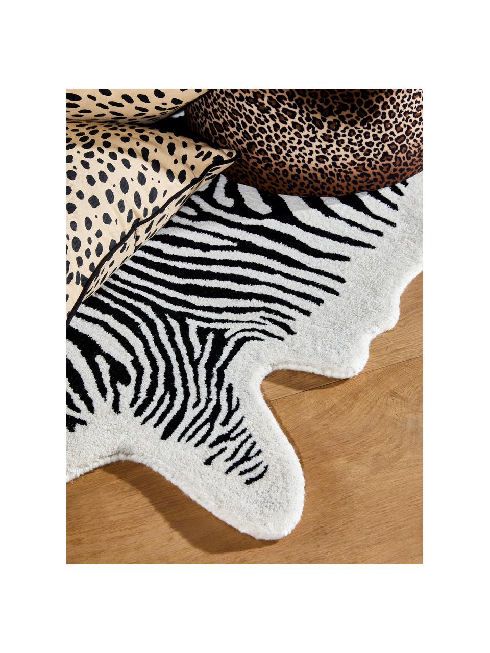 Handgetufteter Wollteppich Savanna Zebra, Flor: 100% Wolle, Schwarz, Cremeweiss, B 160 x L 200 cm (Grösse M)