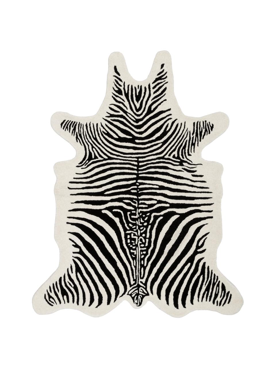 Handgetufteter Wollteppich Savanna Zebra, Flor: 100% Wolle, Schwarz, Cremeweiss, B 160 x L 200 cm (Grösse M)