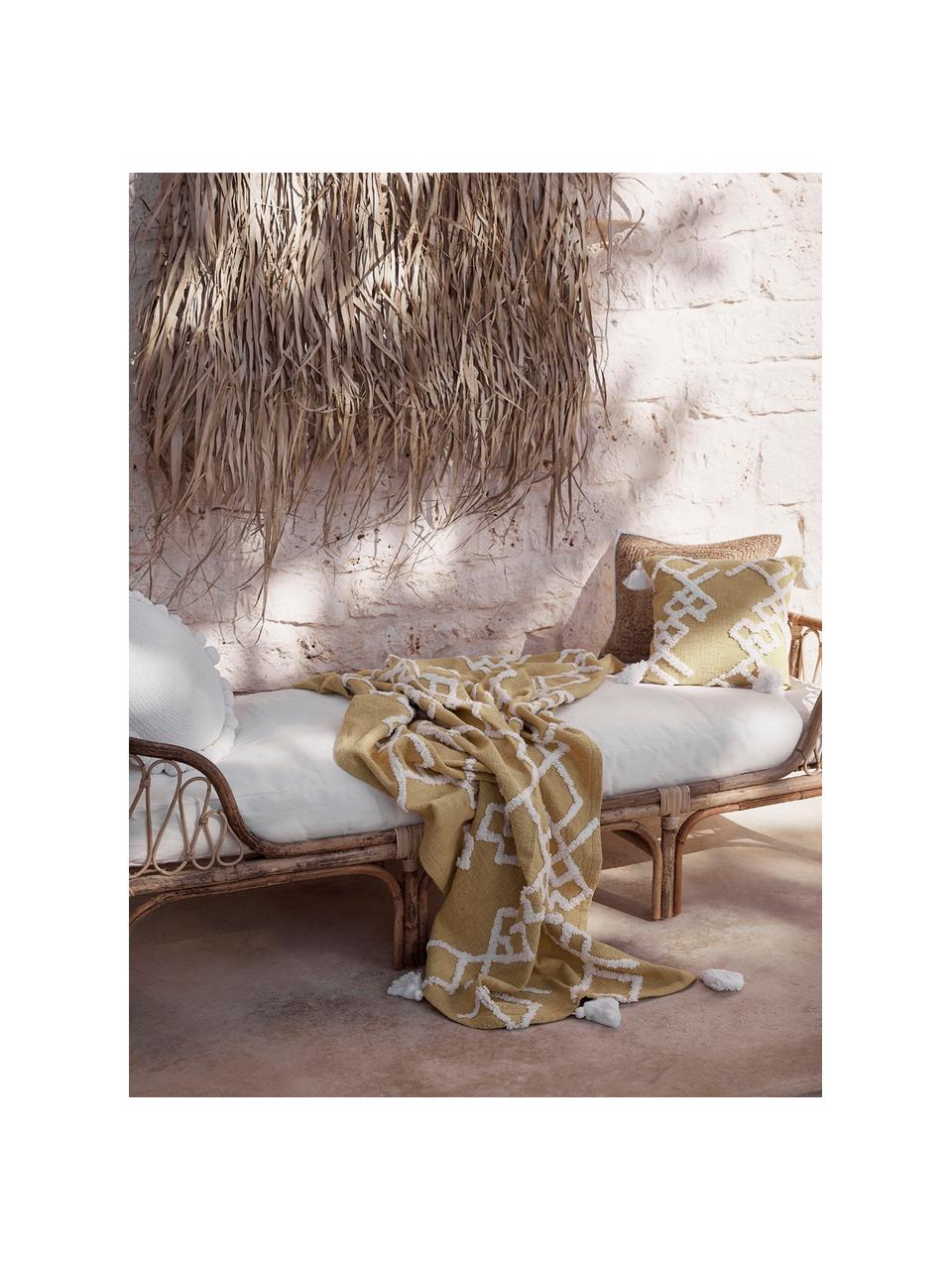 Bamboehouten daybed Blond met ligkussen, Frame: bamboehout, Bekleding: katoen, Bamboe, wit, B 185 x D 78 cm