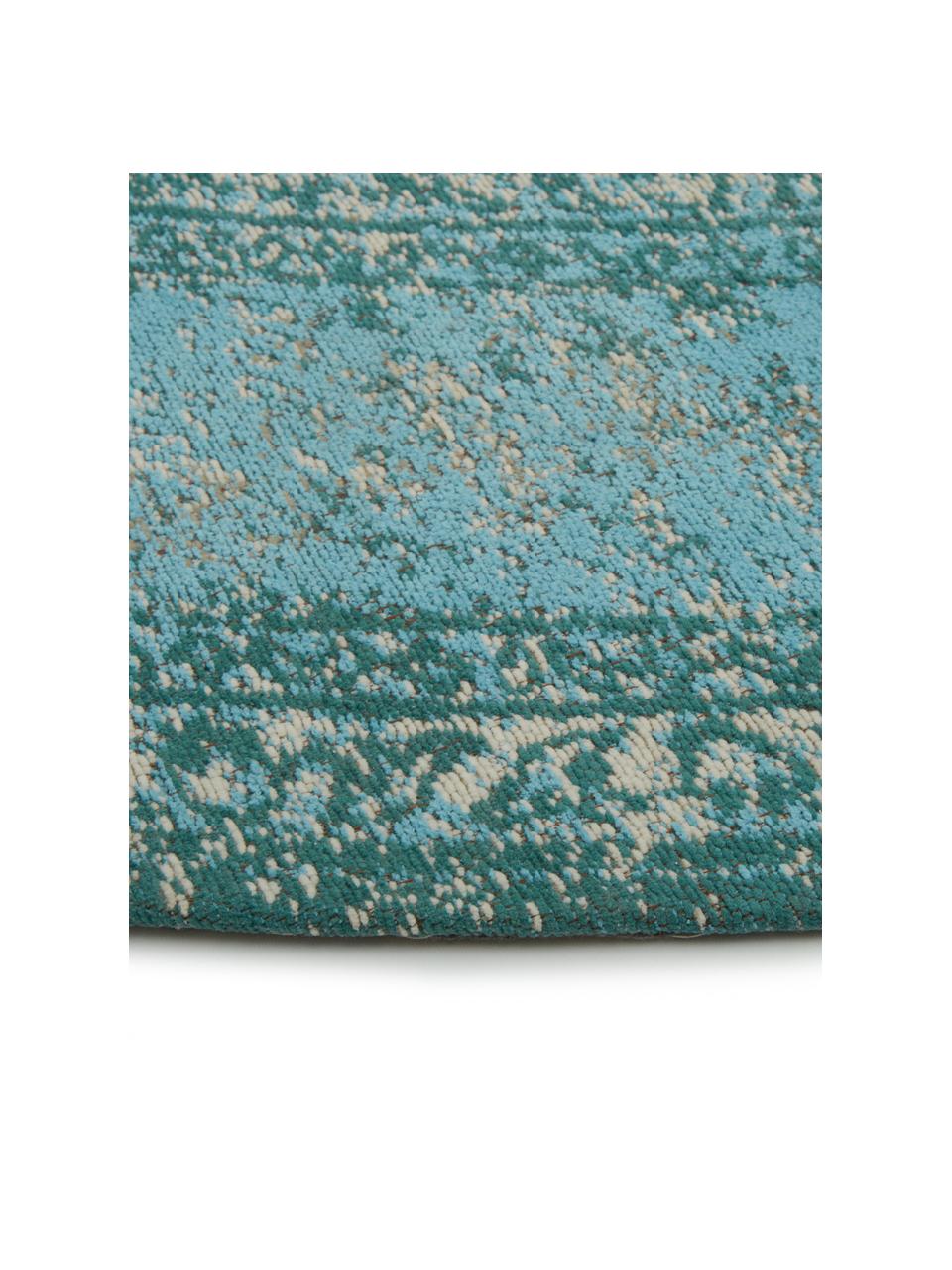 Rond vintage chenille vloerkleed Palermo in turquoise, Bovenzijde: 95% katoen, 5% polyester, Onderzijde: 100% katoen, Blauwtinten, Ø 150 cm (maat M)