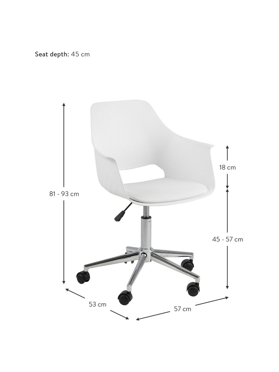 Bürodrehstuhl Ramona, höhenverstellbar, Beine: Metall, verchromt, Weiß, B 57 x T 53 cm