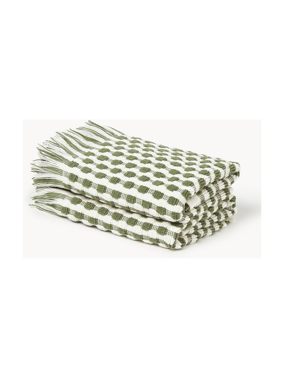 Serviette de toilette texturée Junipe, tailles variées, Blanc cassé, vert, Serviettes de toilette, larg. 50 x long. 100 cm, 2 pièces