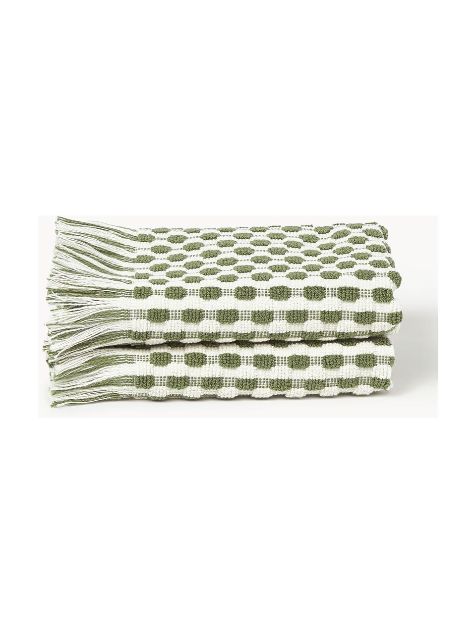 Serviette de toilette texturée Junipe, tailles variées, Blanc cassé, vert, Serviettes de toilette, larg. 50 x long. 100 cm, 2 pièces