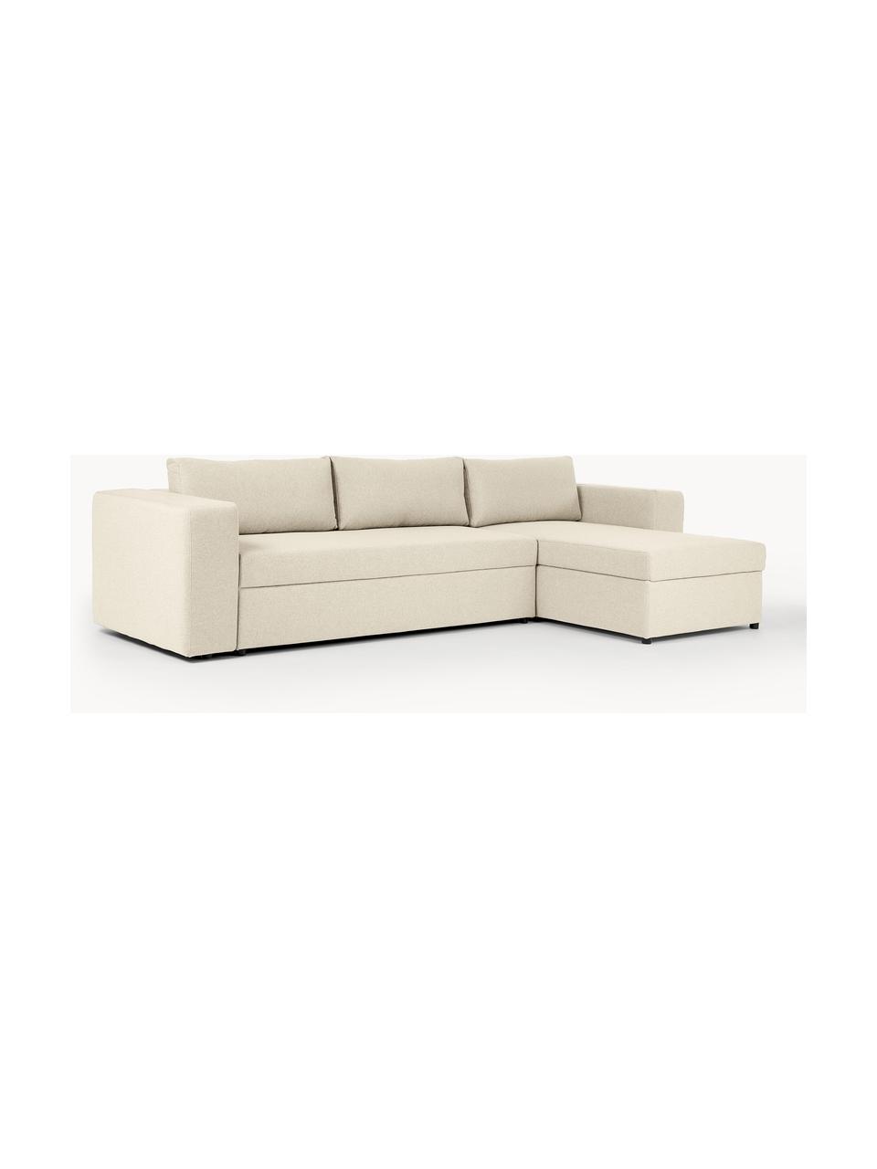 Grosses Schlafsofa Noah (4-Sitzer) mit Stauraum, Bezug: Polyester Der strapazierf, Gestell: Massives Buchennholz, FSC, Webstoff Hellbeige, B 343 x T 180 cm, Eckteil links