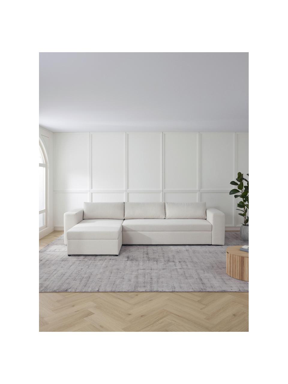 Divano letto grande 4 posti con contenitore Noah, Rivestimento: poliestere Con 115.000 ci, Struttura: legno massiccio di faggio, Piedini: plastica, Tessuto beige, Larg. 343 x Prof. 180 cm, chaise-longue a sinistra