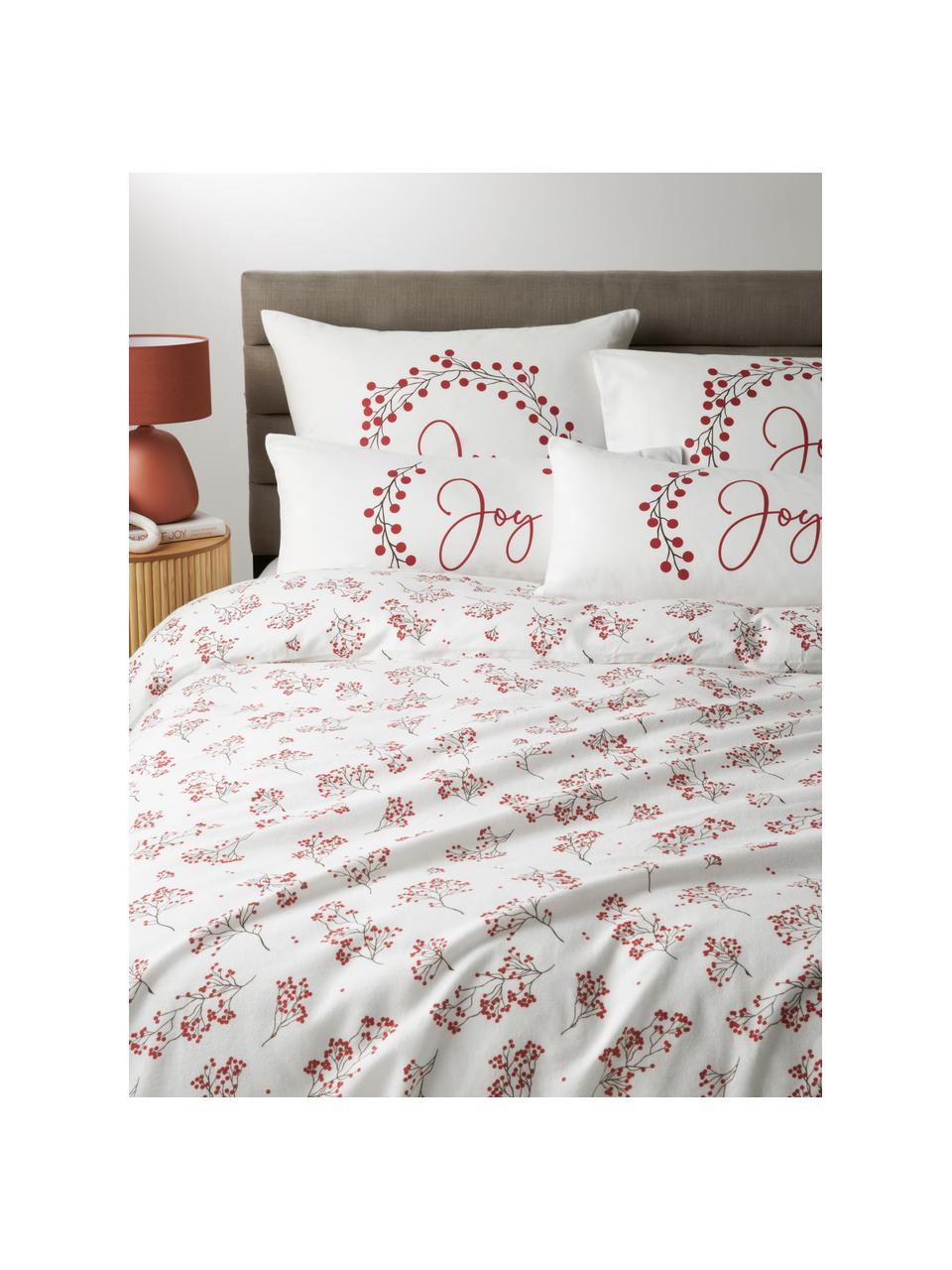 Poszewka na poduszkę z flaneli bawełnianej Berries, Biały, czerwony, S 40 x D 80 cm