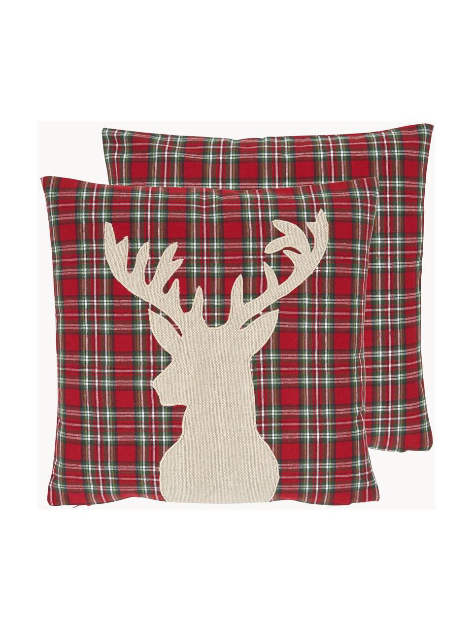 Housse de coussin 45x45 Noël Stirling, 100 % coton, Beige clair, rouge, vert foncé, larg. 45 x long. 45 cm