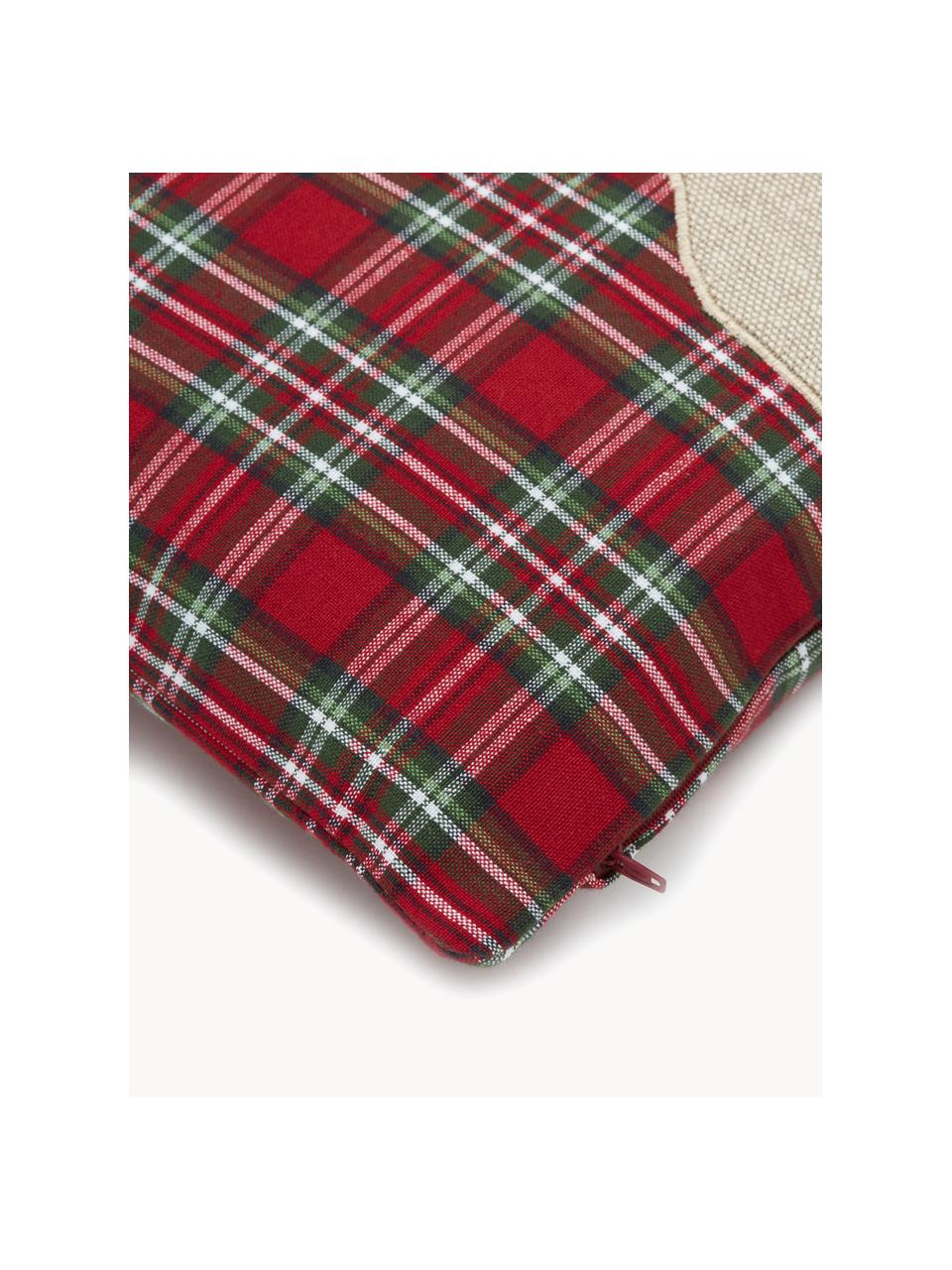Károvaný obojstranný poťah na vankúš s motívom jeleňa Donner, 100 %  bavlna, Svetlobéžová, červená, tmavozelená, Š 45 x D 45 cm