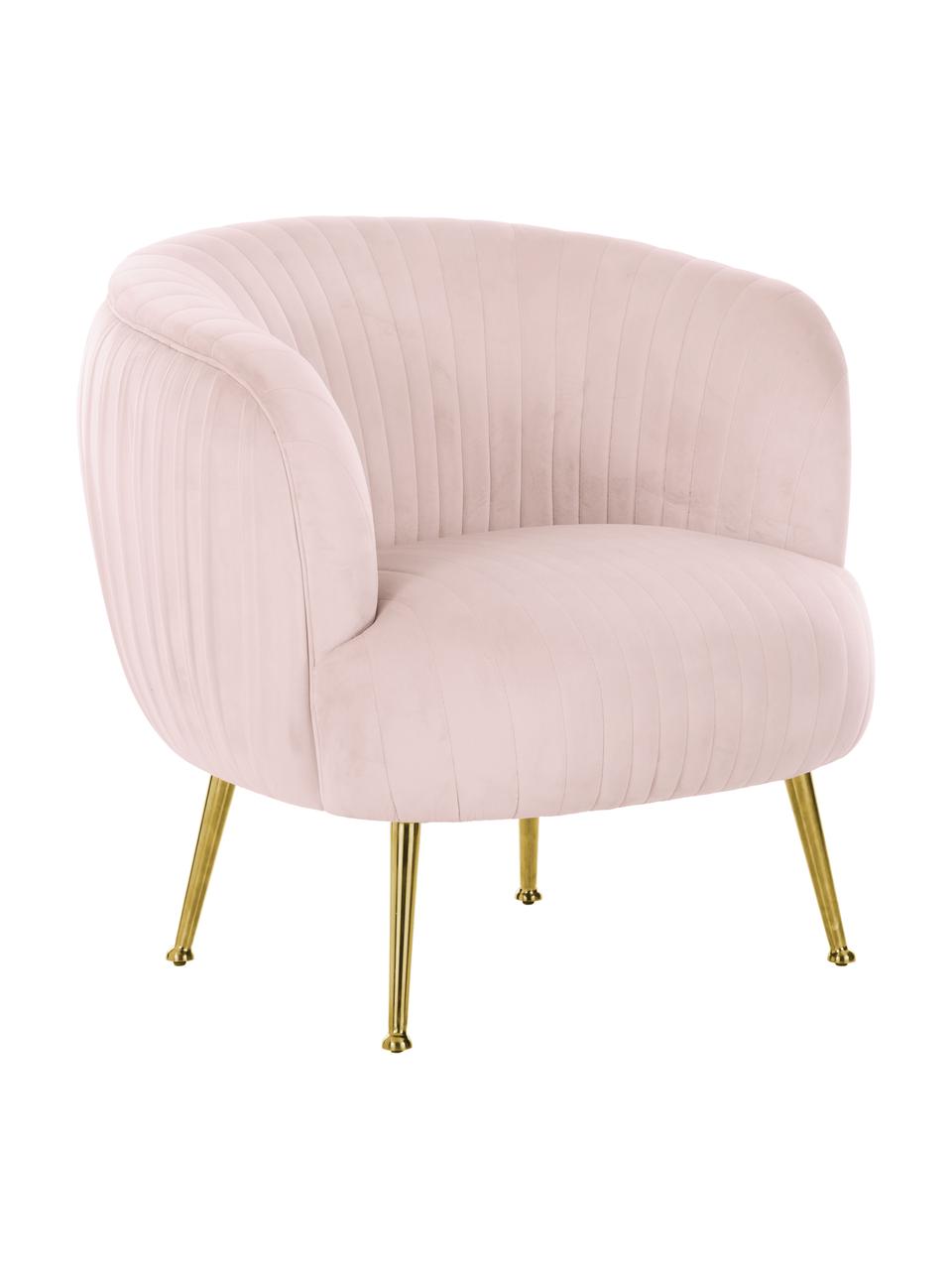 Fluwelen fauteuil Cara in roze, Bekleding: fluweel (polyester), Frame: massief berkenhout, spaan, Poten: gecoat metaal, Fluweel lichtroze, 81 x 78 cm