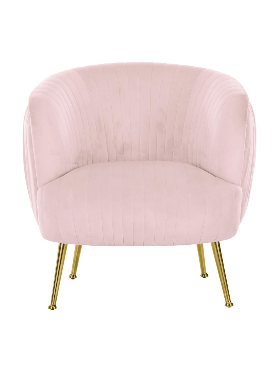 Sillón de terciopelo Cara, Tapizado: terciopelo (poliéster) 50, Estructura: madera maciza de abedul, , Patas: metal, recubierto, Terciopelo rosa claro, An 76 x F 75 cm