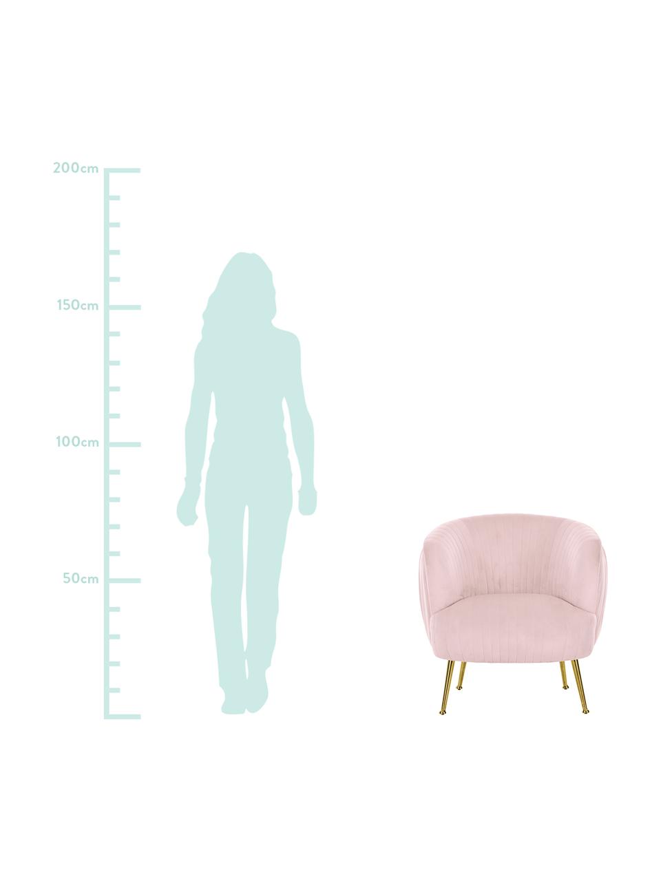 Fluwelen fauteuil Cara in roze, Bekleding: fluweel (polyester), Frame: massief berkenhout, spaan, Poten: gecoat metaal, Fluweel lichtroze, 81 x 78 cm