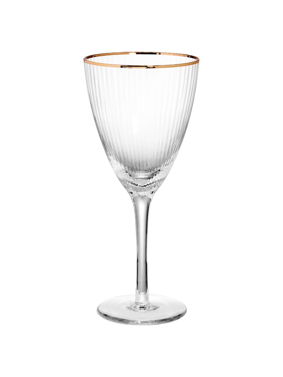 Weingläser Golden Twenties mit Goldrand, 4 Stück, Glas, Transparent, Ø 9 x H 22 cm, 280 ml
