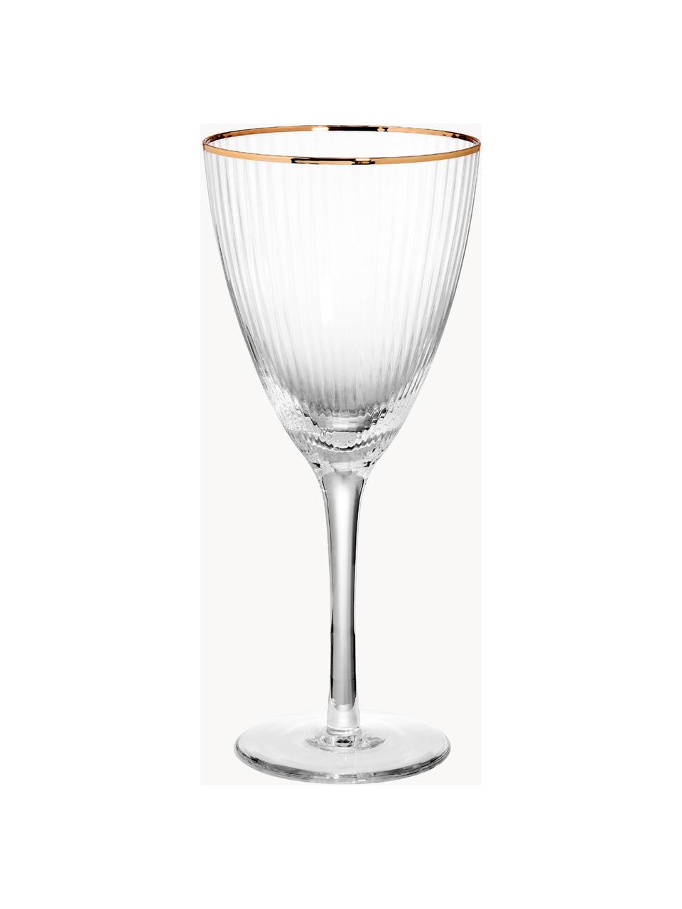 Wijnglazen Golden Twenties, 4 stuks, Glas, Transparant met goudkleurige rand, Ø 9 x H 22 cm, 280 ml