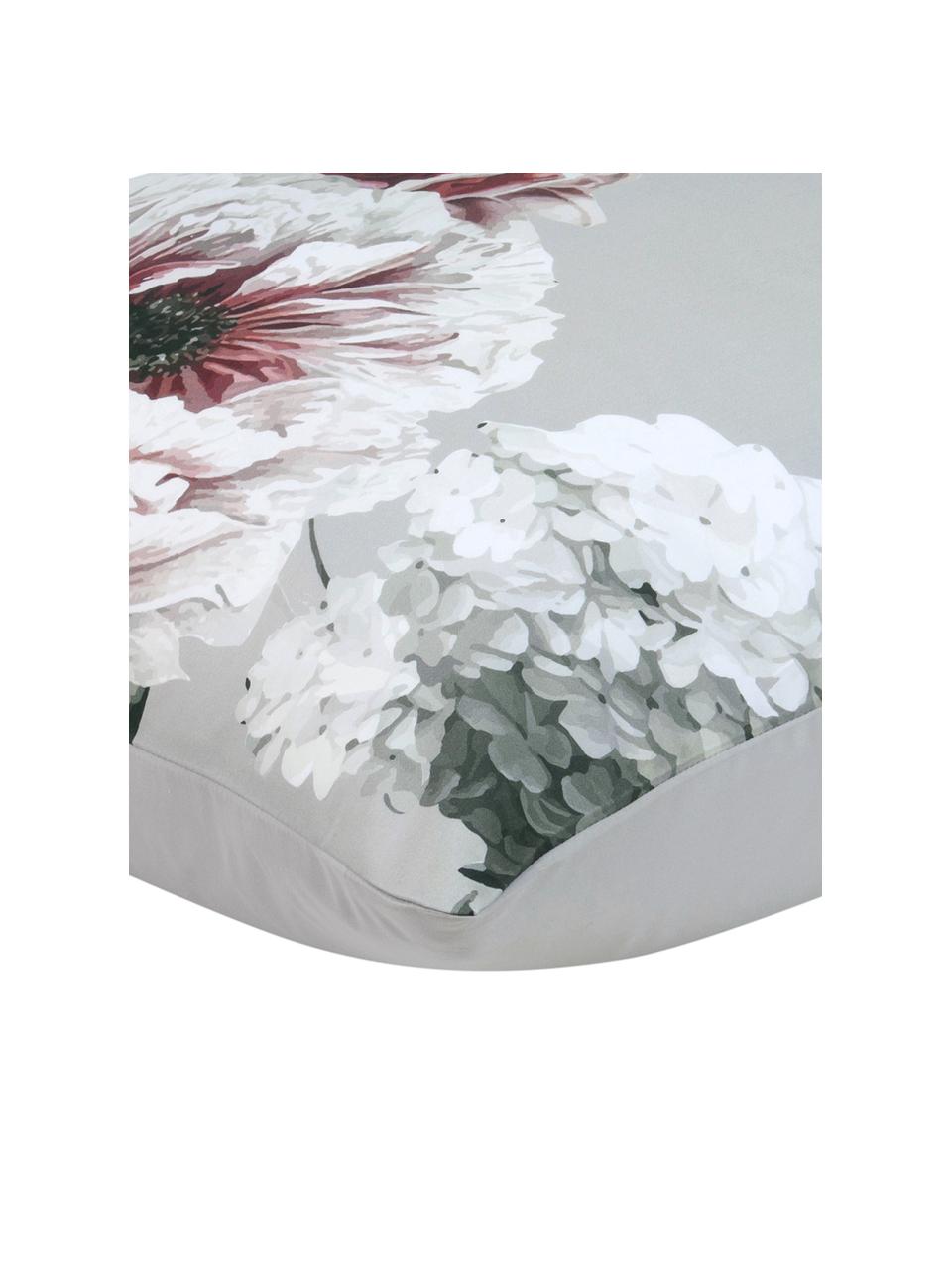 Baumwollsatin-Kissenbezug Blossom, Webart: Satin Fadendichte 210 TC,, Hellgrau, Mehrfarbig, B 65 x L 100 cm