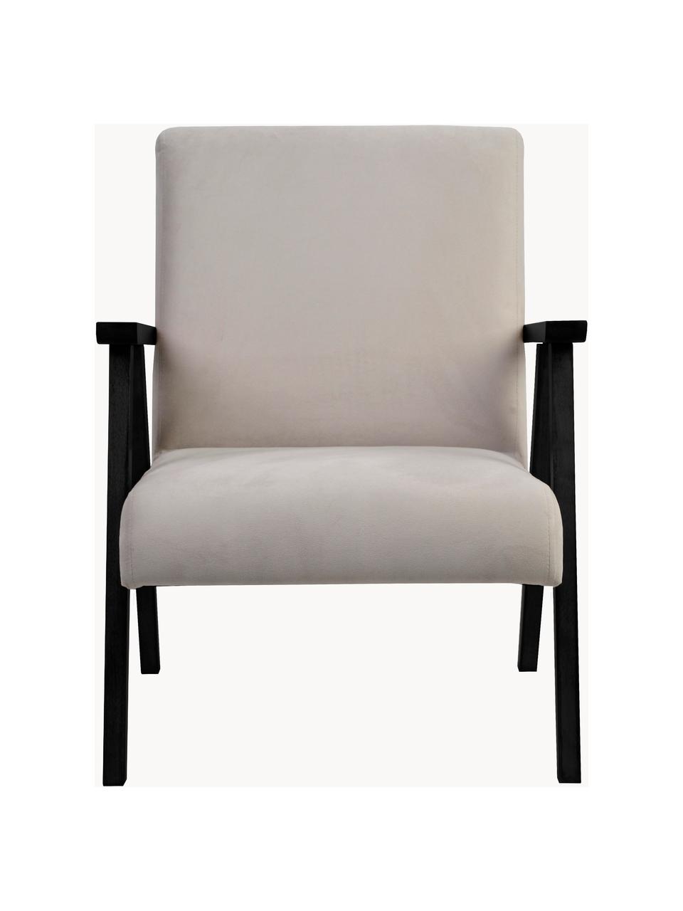 Sametová židle s područkami Victoria, Béžová, černě lakované dřevo, Š 60 cm, H 69 cm
