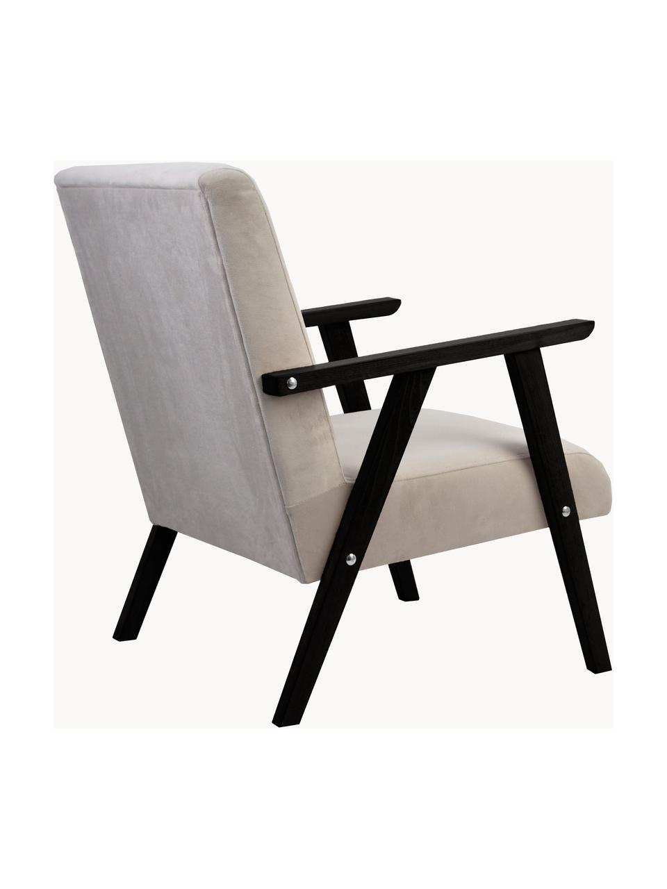 Sametová židle s područkami Victoria, Béžová, černě lakované dřevo, Š 60 cm, H 69 cm