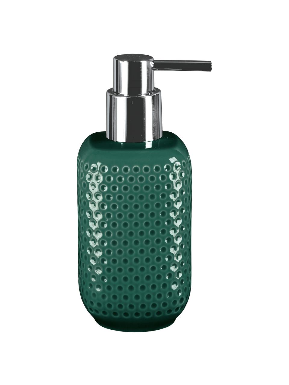 Dispenser sapone in gres Mila, Testa della pompa: metallo, Verde smeraldo, Ø 8 x Alt. 17 cm