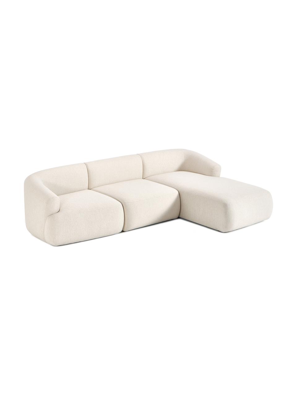 Canapé d'angle modulable Sofia, Tissu blanc crème, larg. 272 x prof. 160 cm, méridienne à droite