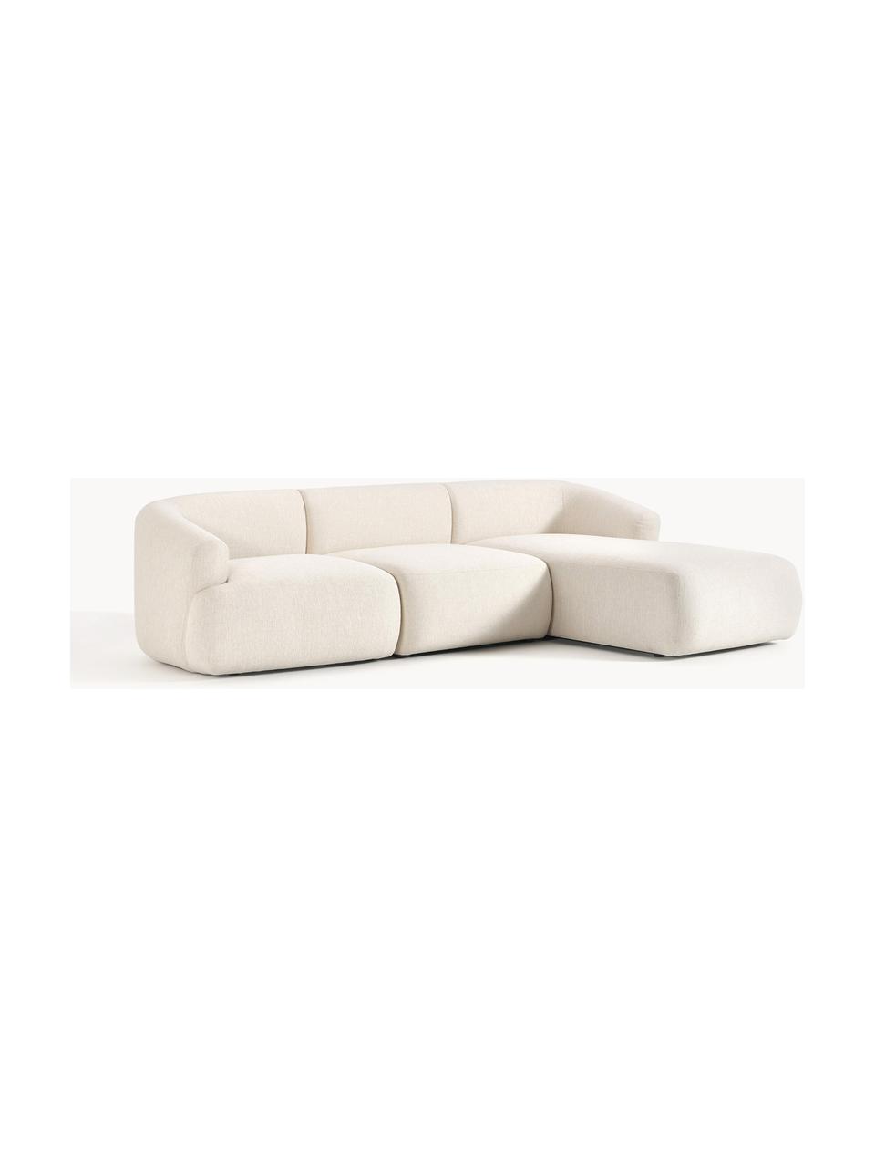 Divano angolare componibile 3 posti Sofia, Rivestimento: Teddy (100% polipropilene, Struttura: abete rosso, truciolare, , Tessuto bianco crema, Larg. 272 x Prof. 160 cm, chaise-longue a destra