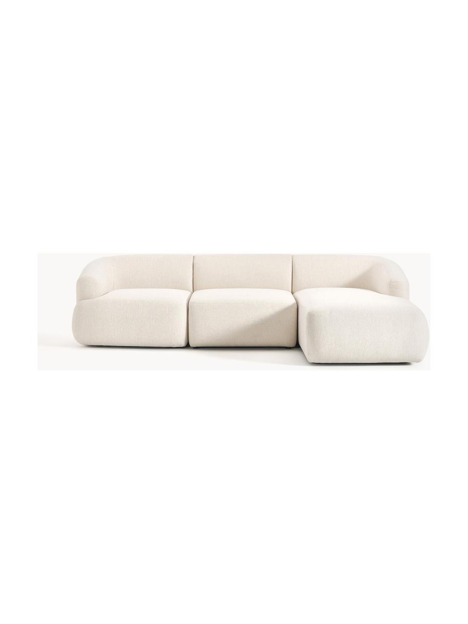 Canapé d'angle modulable 3 places Sofia, Tissu blanc crème, larg. 277 x prof. 185 cm, méridienne à droite