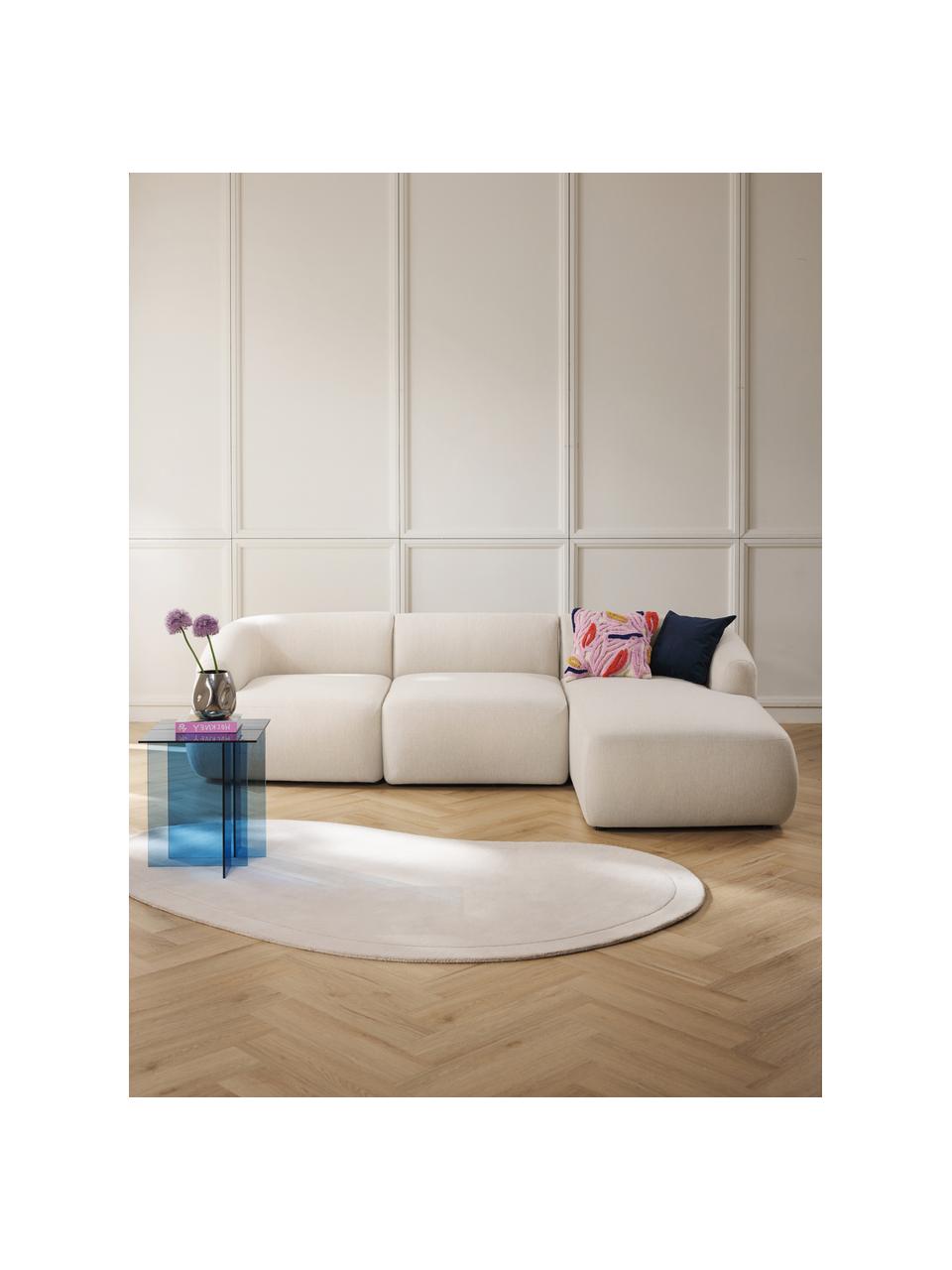Canapé d'angle modulable 3 places Sofia, Tissu blanc crème, larg. 272 x prof. 160 cm, méridienne à droite