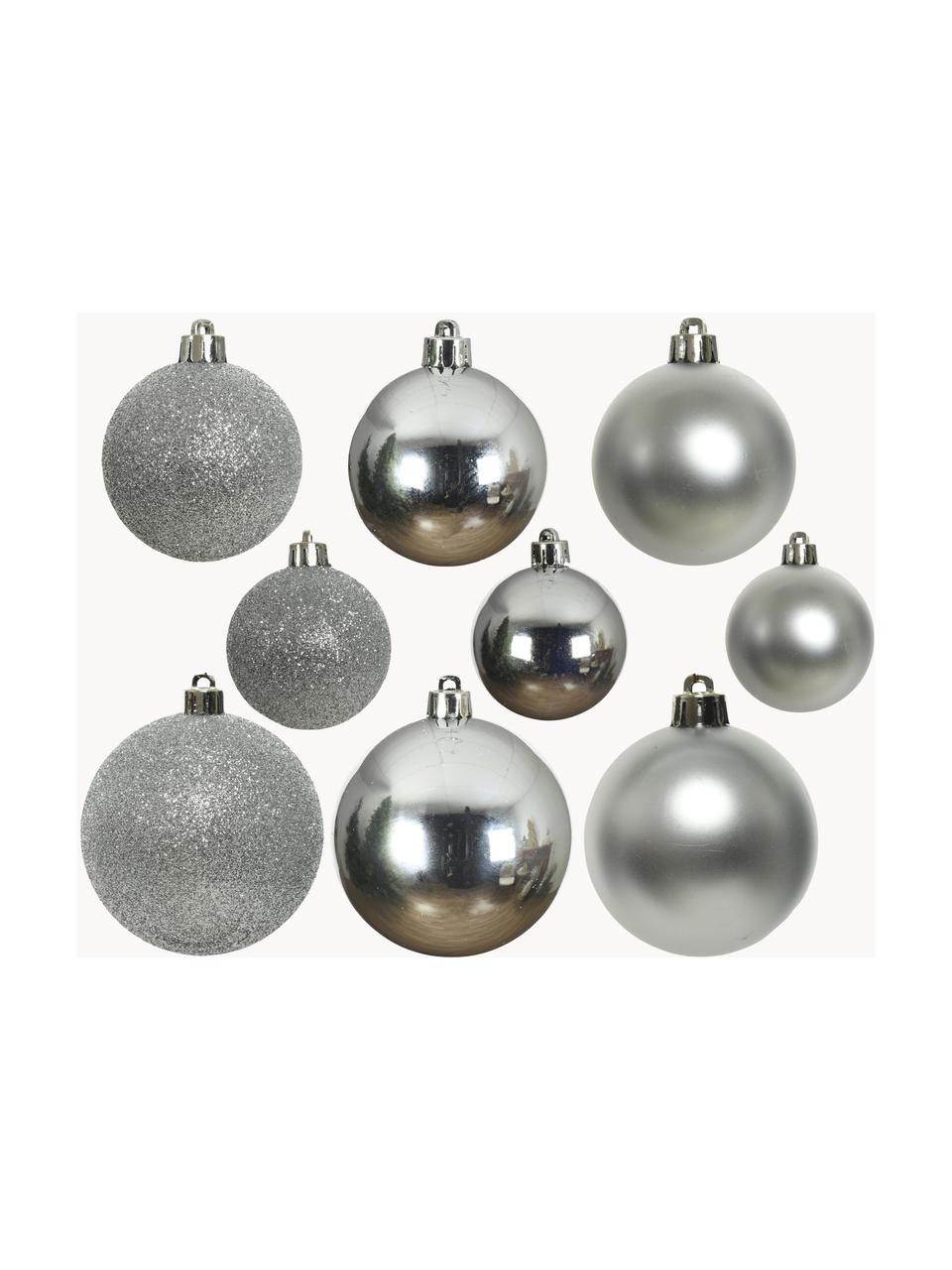 Boules de Noël incassables Mona, 30 élém., Argenté, Lot de différentes tailles