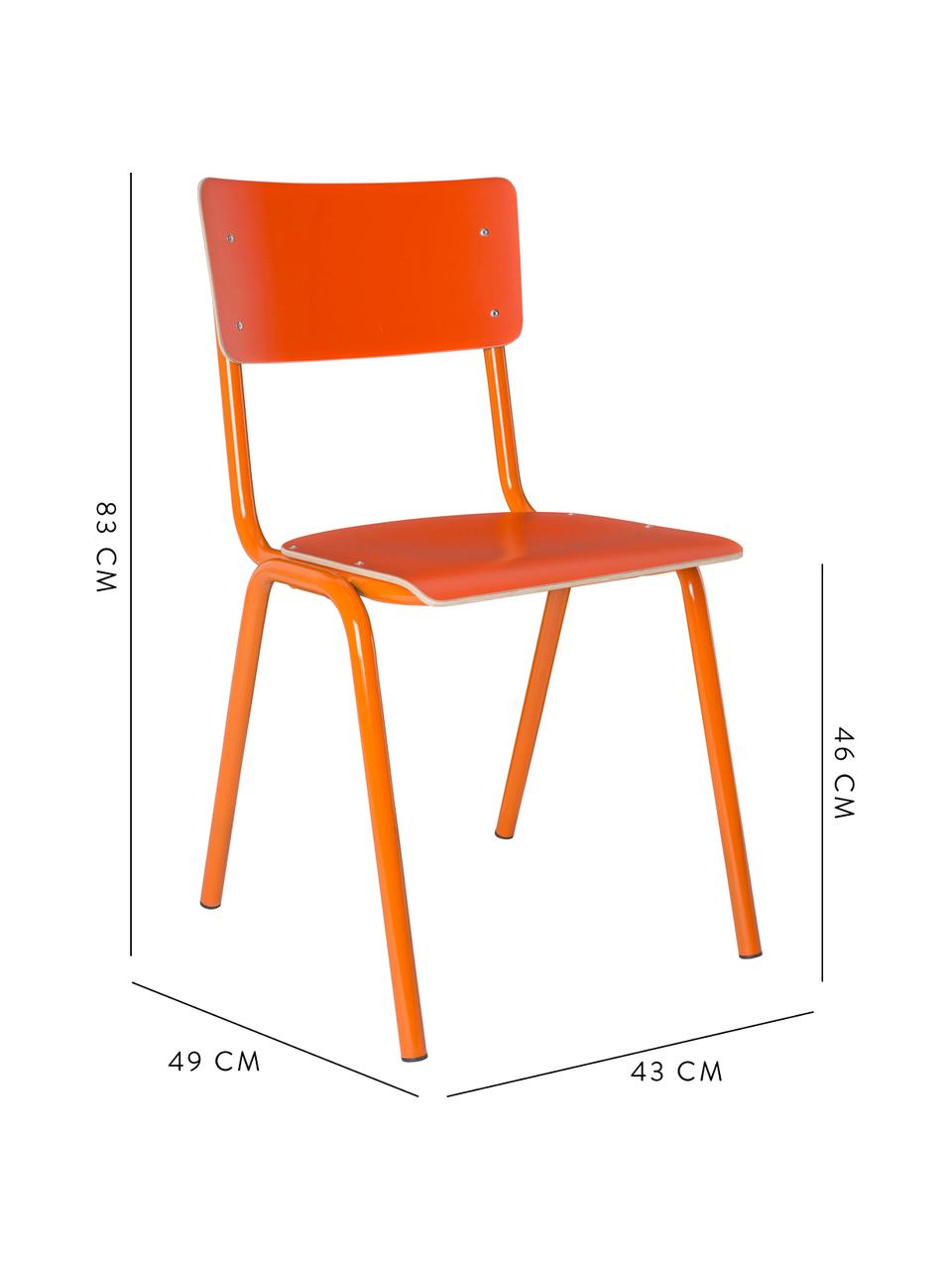 Sedia da pranzo Back to School, Gambe: metallo verniciato a polv, Arancione, Larg. 43 x Prof. 49 cm